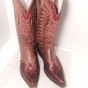 Brown and Red Western Heeled Boots